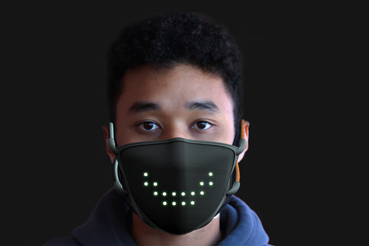 The JabberMask has an array of LEDs that can smile on demand or mimic your mouth while speaking