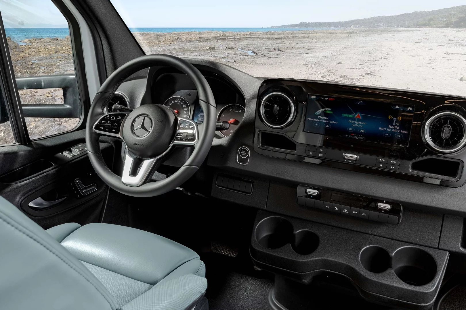 The Unity RL is based on the new 2019 Mercedes Sprinter and includes the 10.3-in nav/infotainment system with voice command