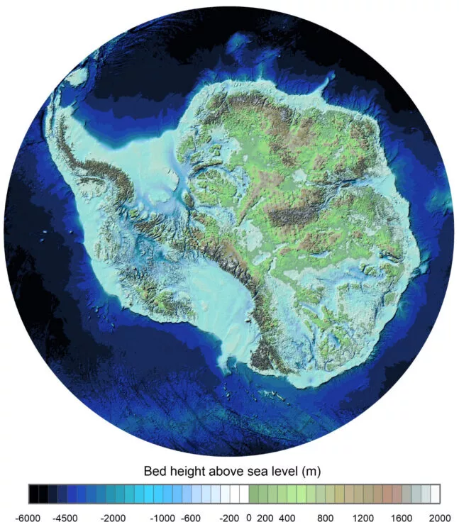 Bedmap3 showing Antarctica without its ice