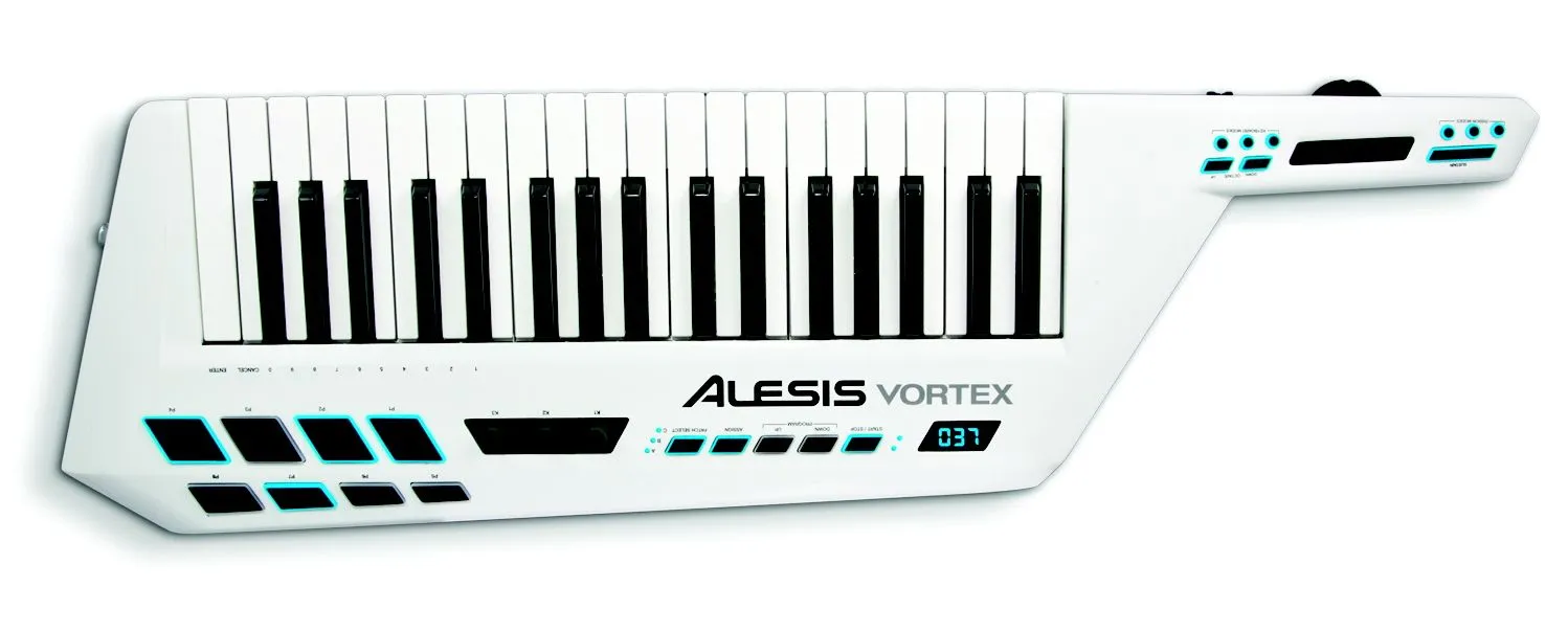 The Vortex features a playing area made up of 37 pressure-sensitive keys, above which are velocity-sensitive pads and transport and patch select controls