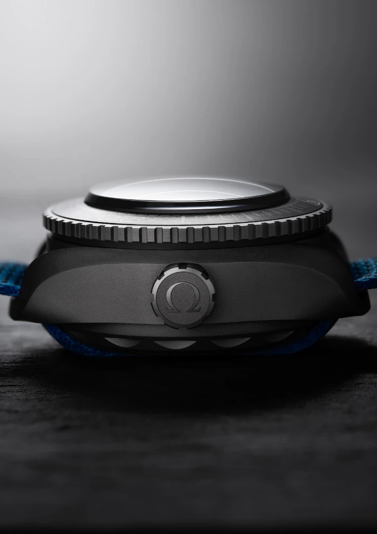 The Omega Seamaster Planet Ocean Ultra Deep Professional showing its thickness