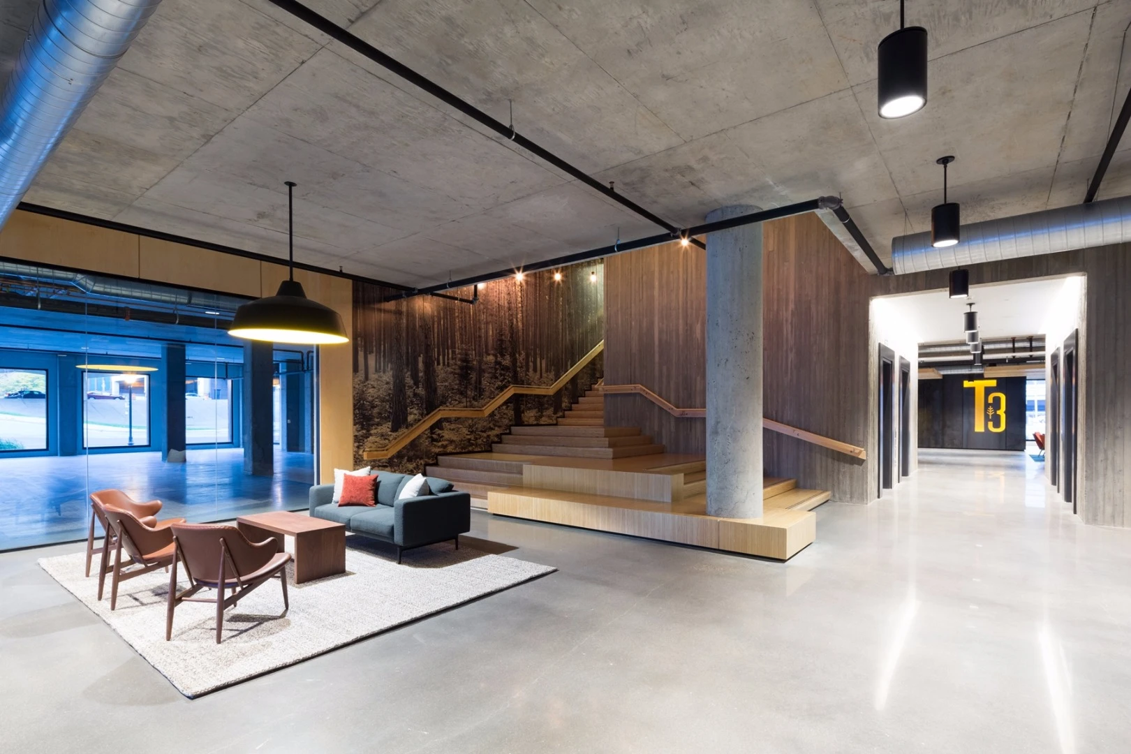 T3 has a social space on the ground floor with a feature staircase