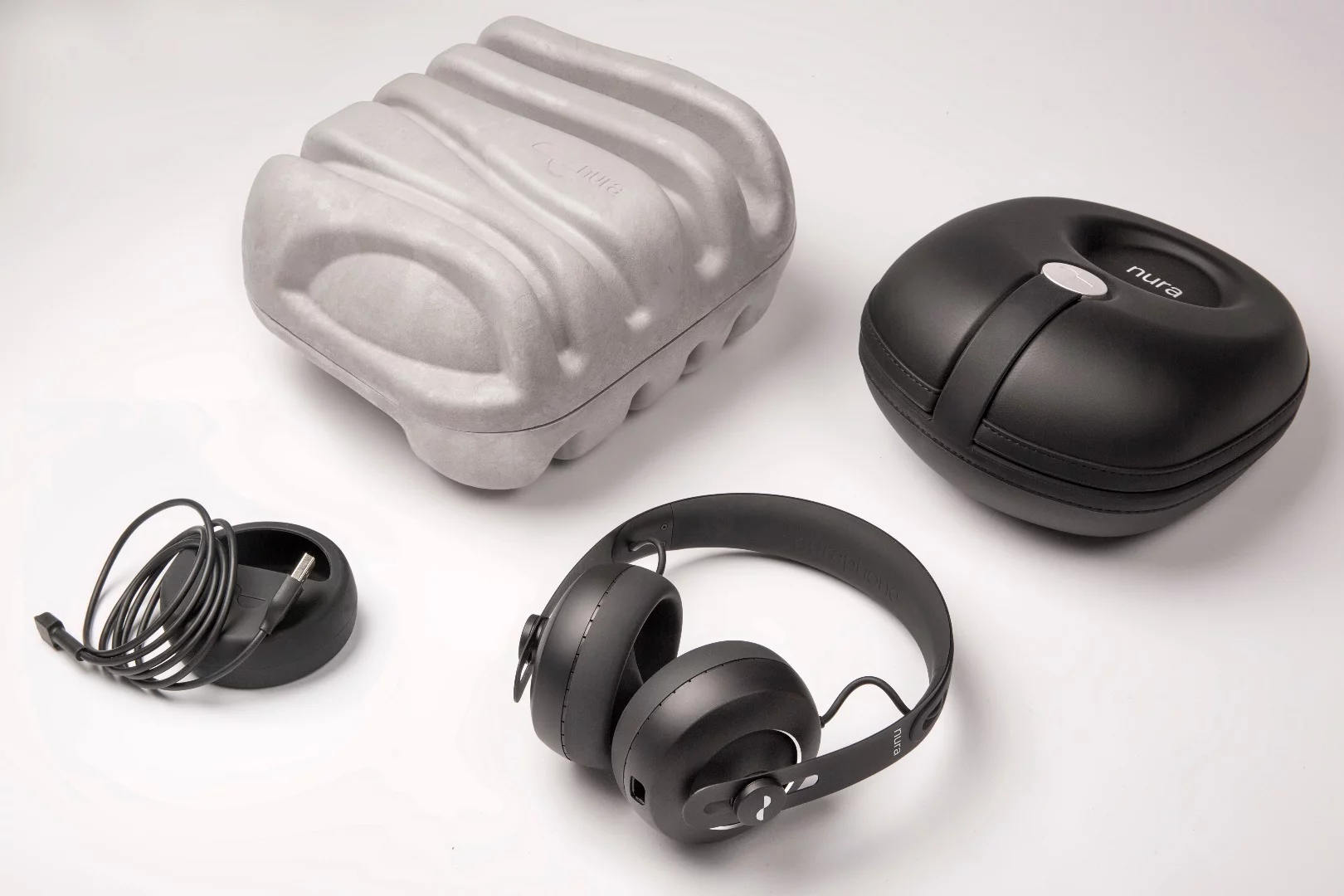 The nura headphones are available now for $399, which includes one USB charging/connection cable and a hard shell travel case