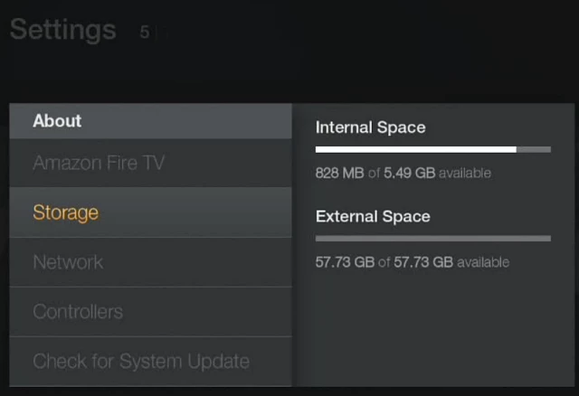 Check the internal and external storage space on Fire TV