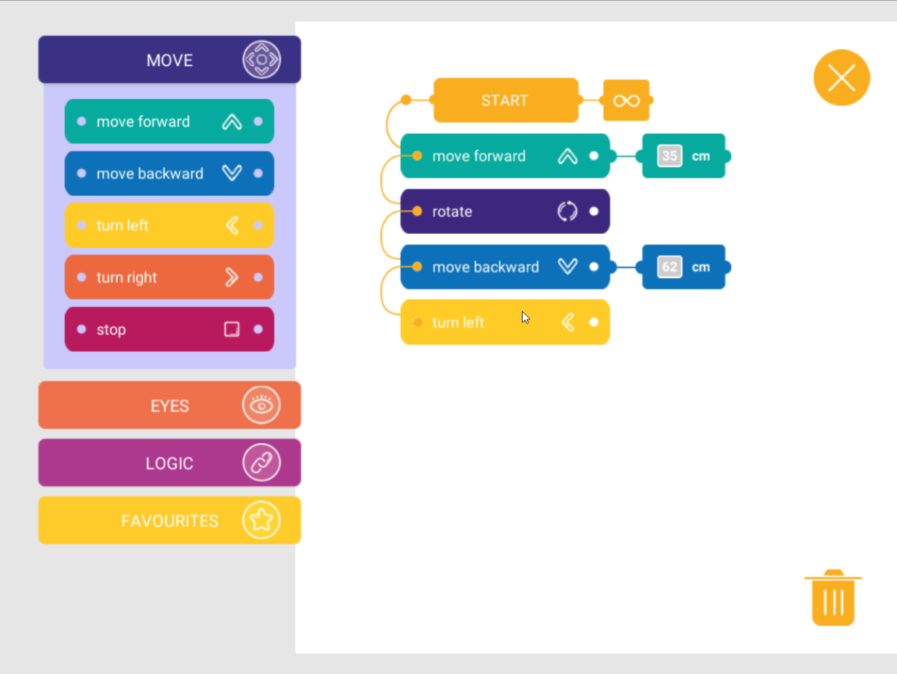 The app uses a simplified version of Scratch, a visual programming language designed for kids