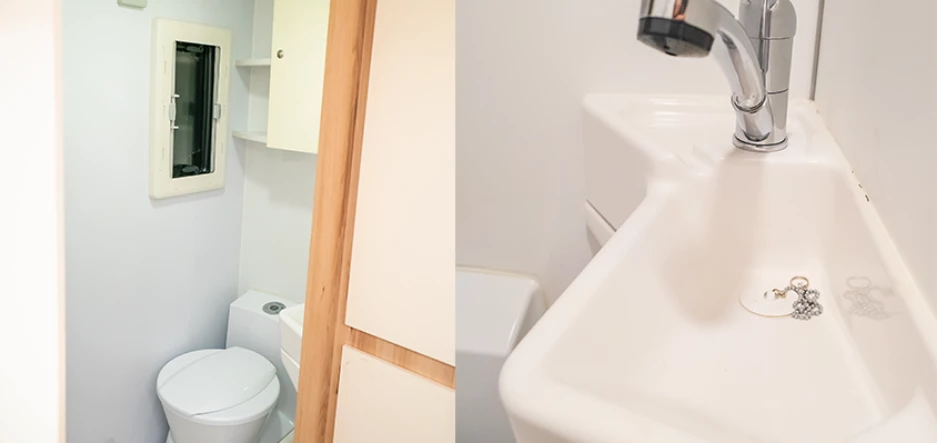 The wet bathroom comes with a cassette toilet, sink and shower