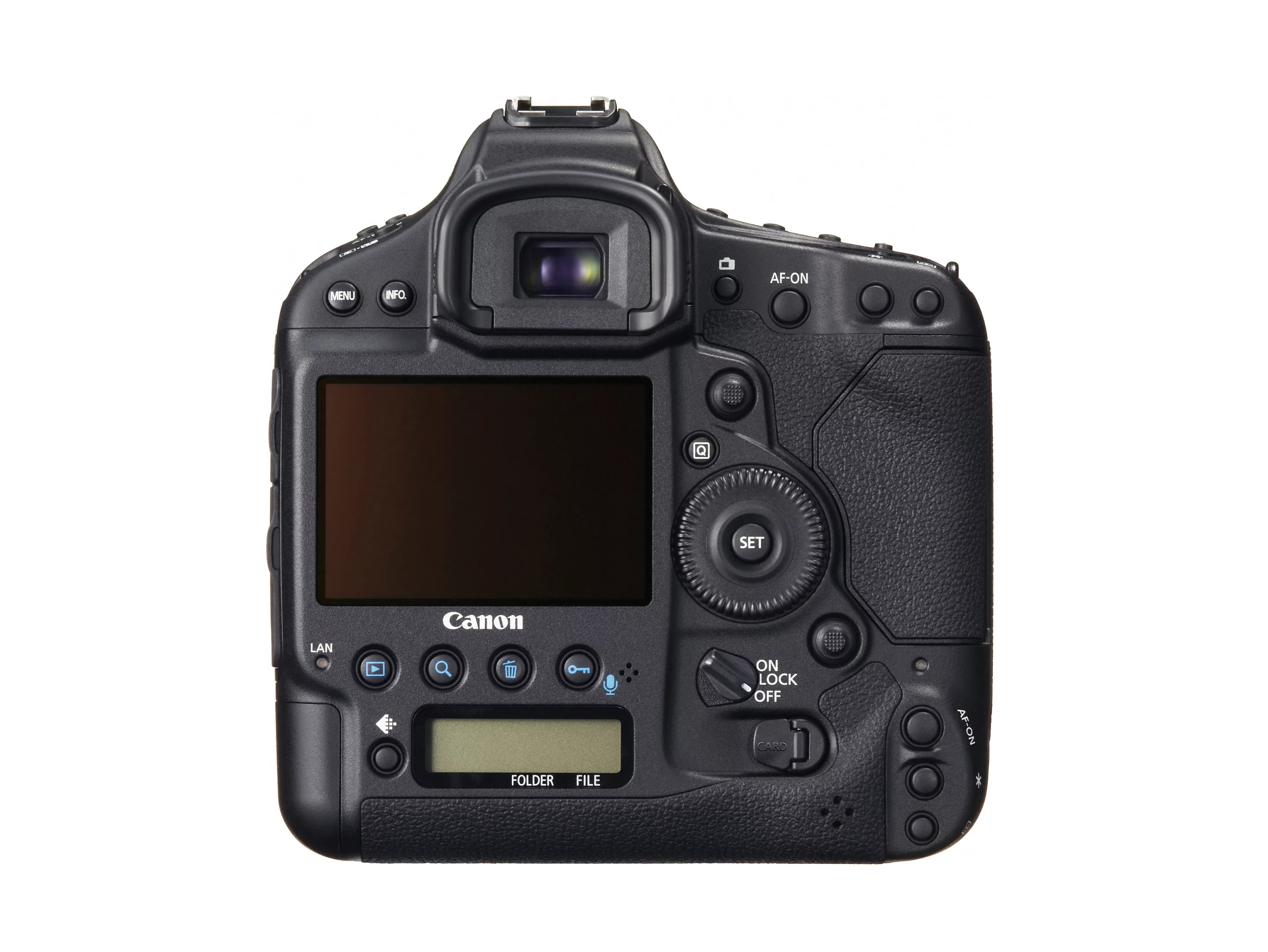 The EOS 1D C features a pentaprism viewfinder with 100% frame coverage and 0.76% magnification and a 3.2-inch, 1,040,000 dot resolution Clear View II LCD display