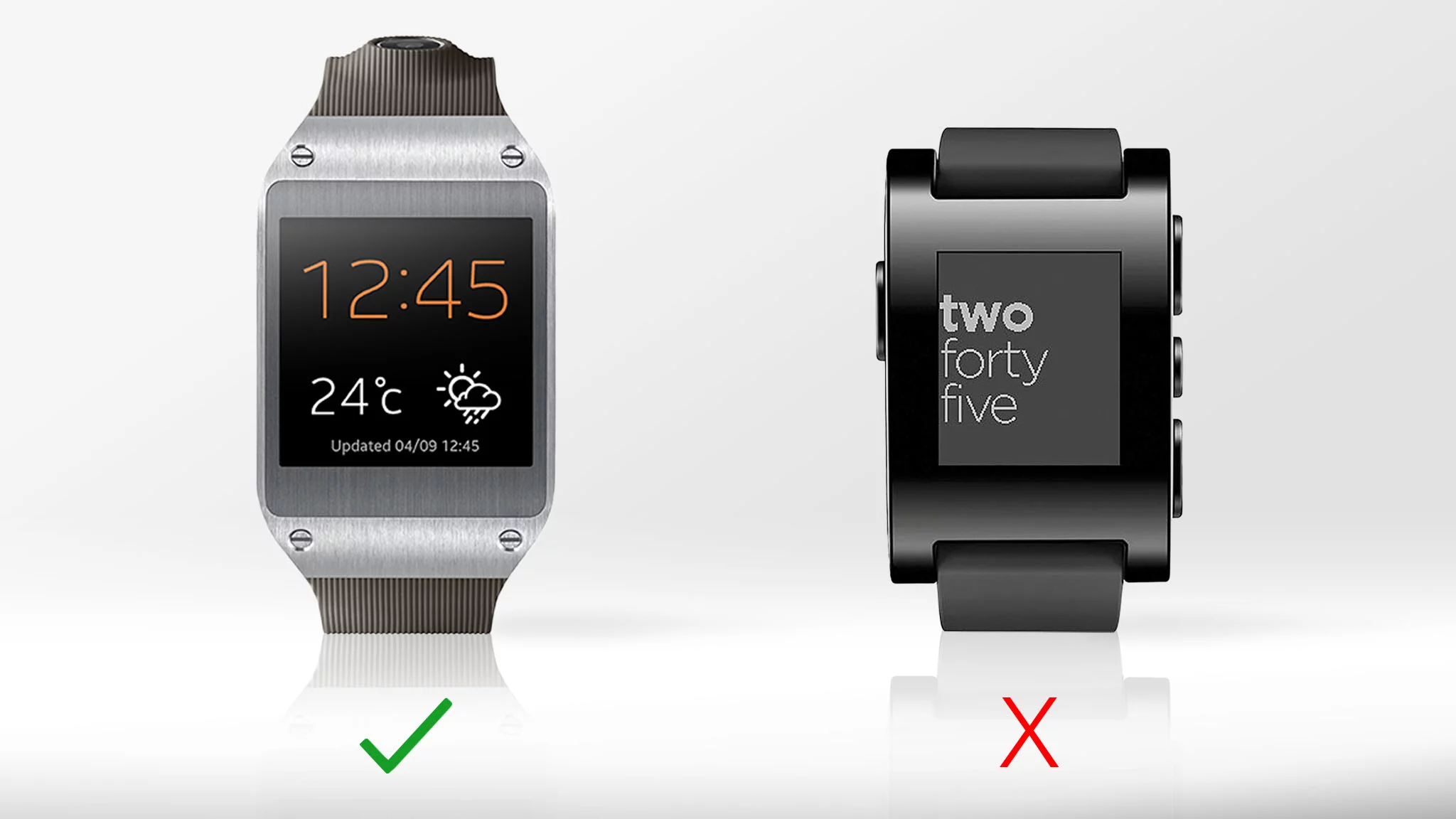The Galaxy Gear makes phone calls (technically through your phone), while the Pebble doesn't even a mic or speaker