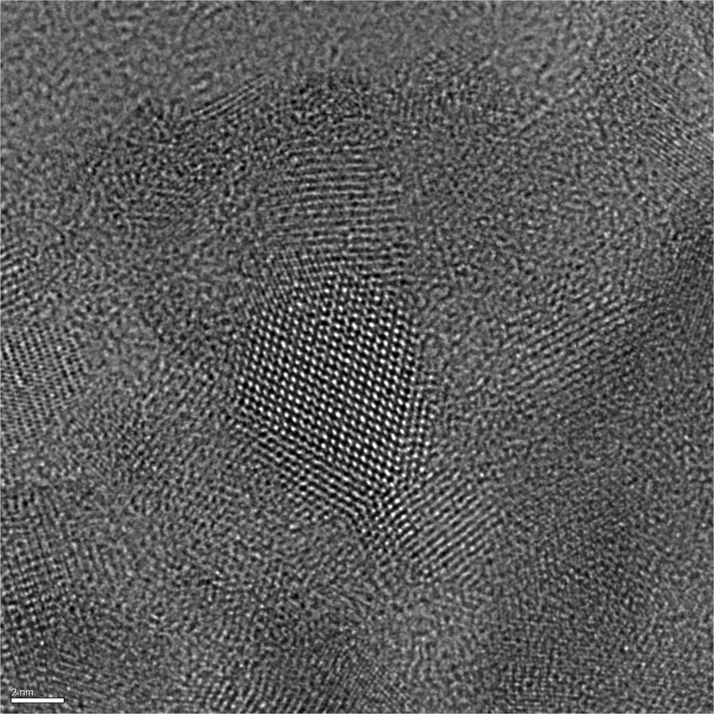 A transmission electron microscope image of a CZTS nanocrystal (Photo Credit: Center for Advanced Materials and Characterization of Oregon)
