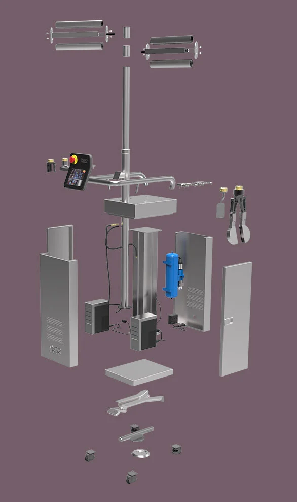 An exploded view of the Flippy robot