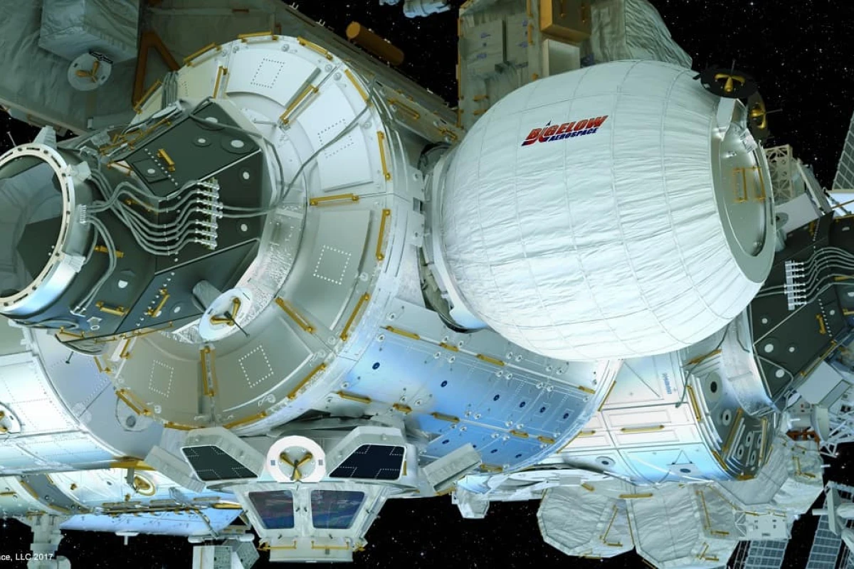 The Bigelow BEAM experimental inflatable habitat module being tested on the ISS