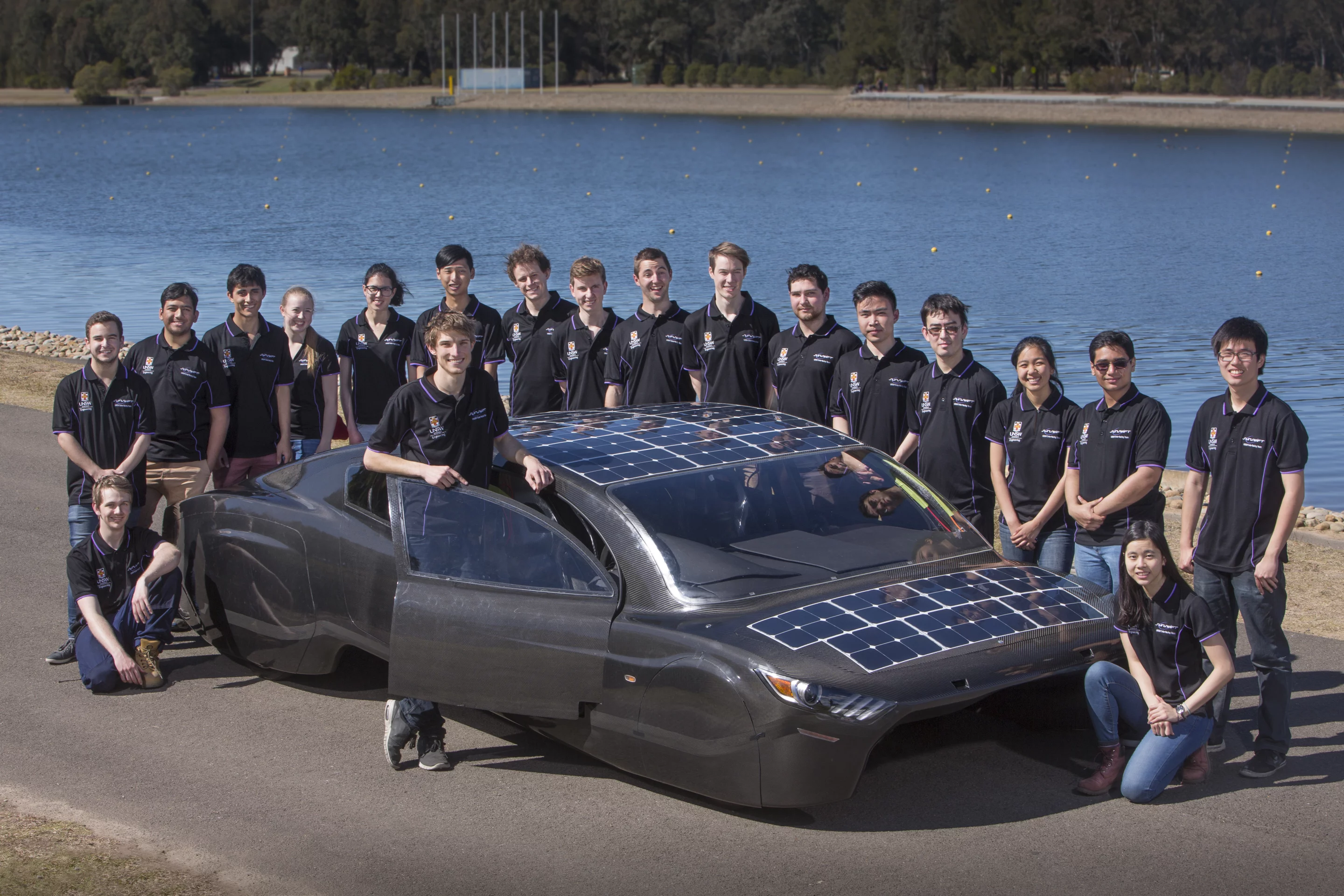 The Sunswift Violet four-seat electric sedan has been designed and built by undergraduate student members of the Sunswift solar racing team at the University of New South Wales