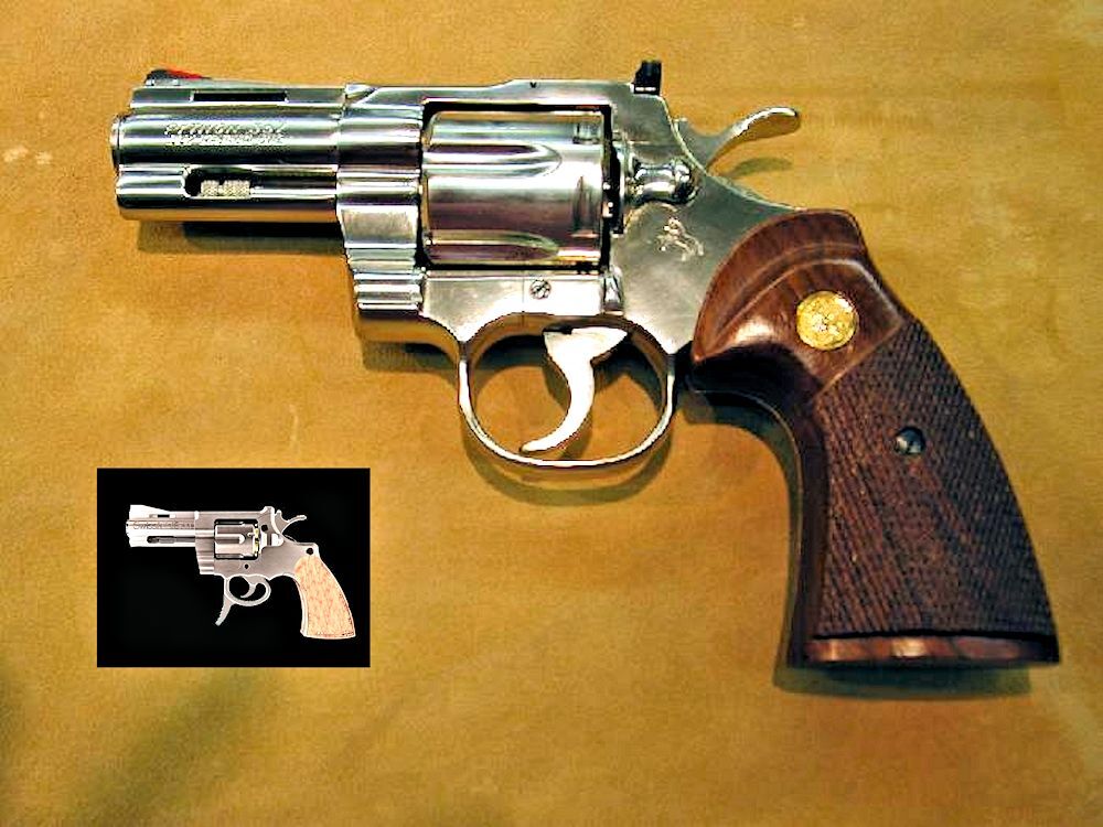 The SwissMiniGun (inset) was modeled after the style of the three-inch .357 Colt Python. The guns appear at their true relative sizes (Photo: SwissMiniGun and PremierArms.com)