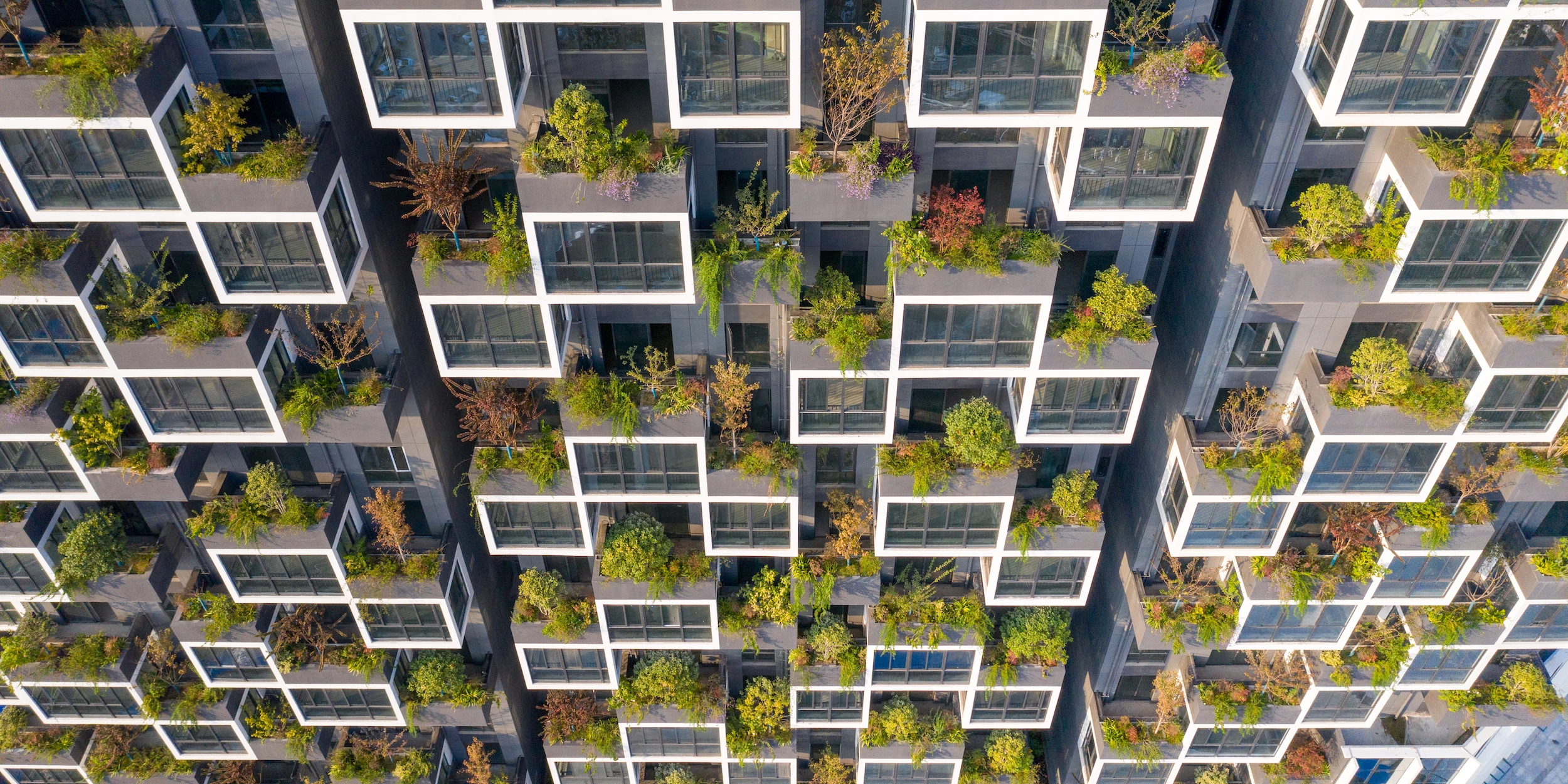 The Easyhome Huanggang Vertical Forest City Complex actually consists of five towers, two of which are Vertical Forest-style buildings covered in greenery