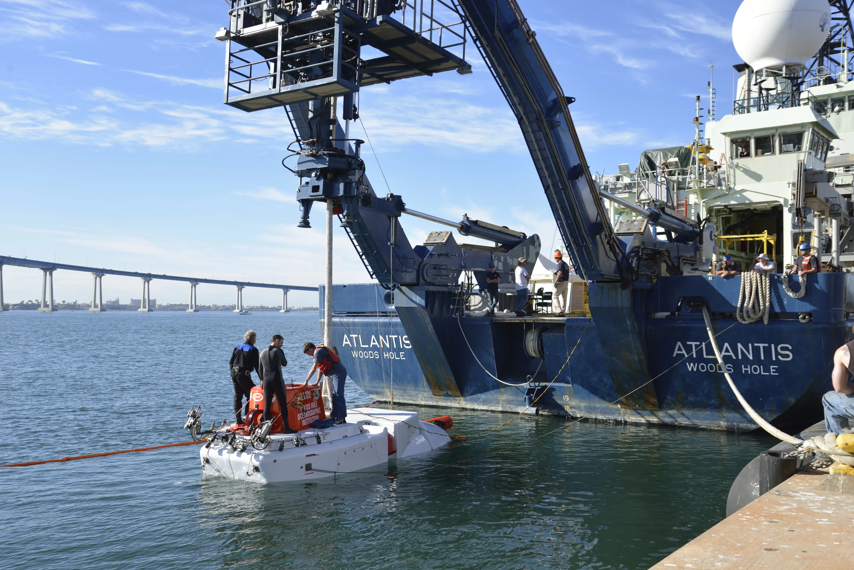 Alvin off the stern of the R/V Atlantis