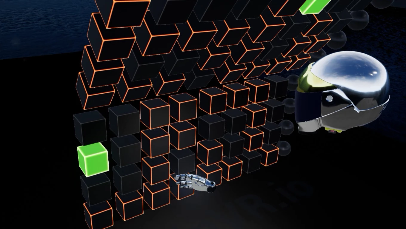 AliveInVR's virtual producer is represented by a floating motorcycle helmet and robot hands