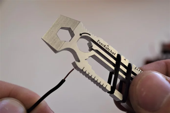 The EverRatchet multitool features a wire stripper