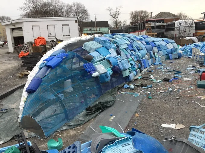 The blue and white sides were built separately