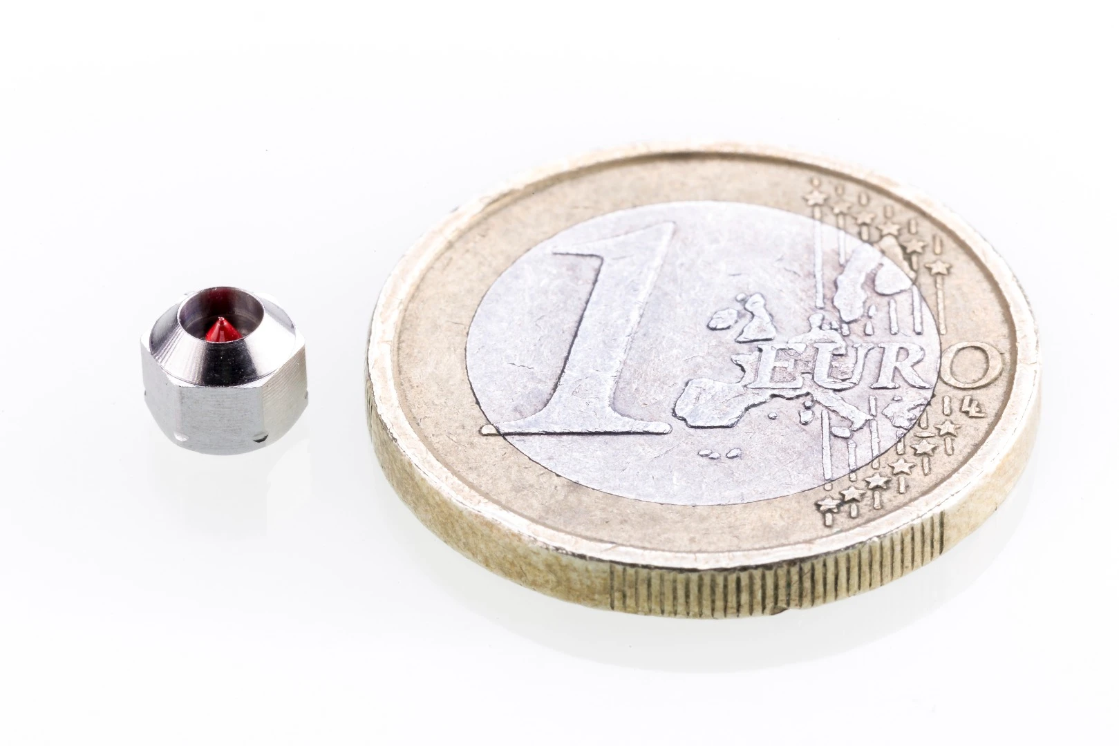 A Hexlox lock, with a euro coin for scale
