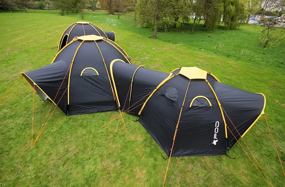 POD Tents secure together to create a sort of camping compound
