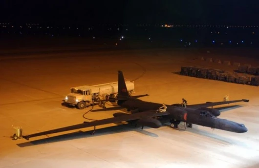 Air Force members deployed from the 9th Aircraft Maintenance Squadron, Beale Air Force Base, Calif., to the 363rd Expeditionary Aircraft Maintenance Squadron, refuel a U-2 Dragon Lady after returning from a mission on April 13. The U-2 is a high altitude-