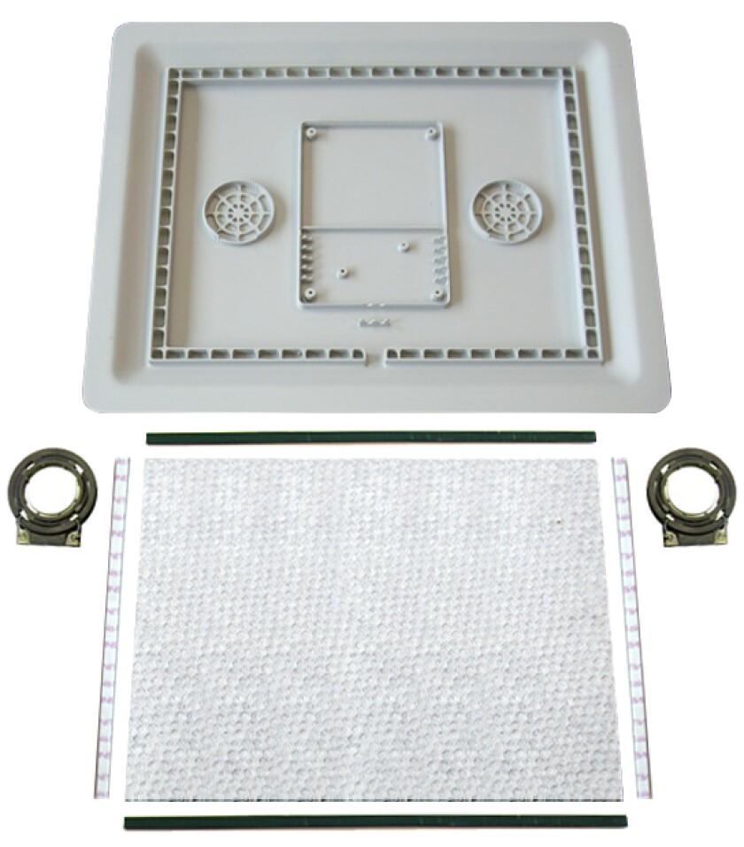 The base components of the new SoundSleeve speaker that's been designed for integration into tablet covers