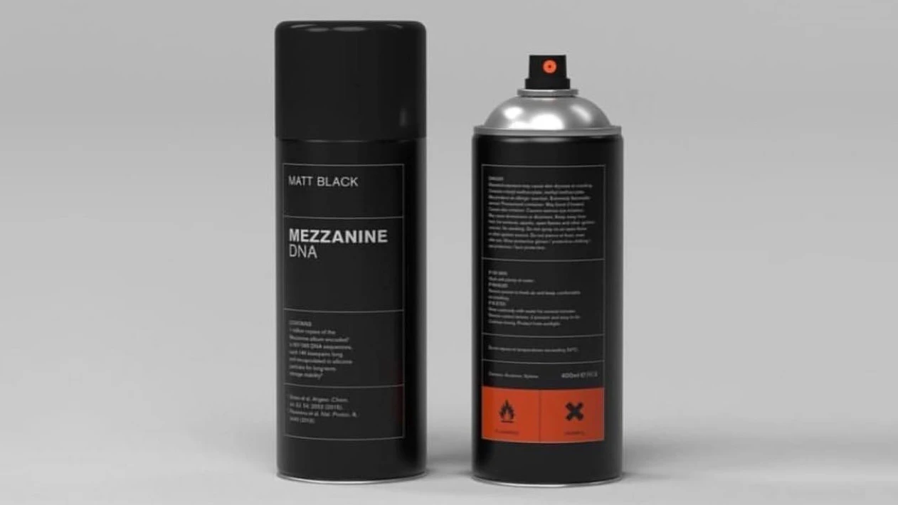 Spray cans containing around one million copies of the Massive Attack album, Mezzanine, stored in DNA