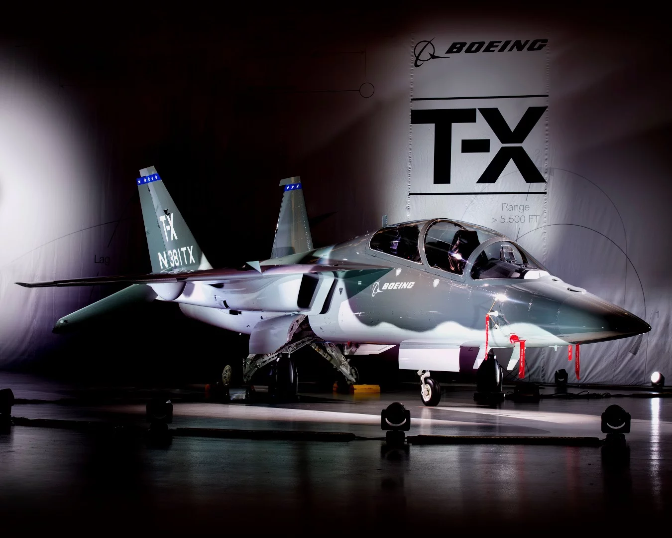 The T-X has twin tails derived from Boeing's F/A-18 for greater maneuverability and a high angle of attack