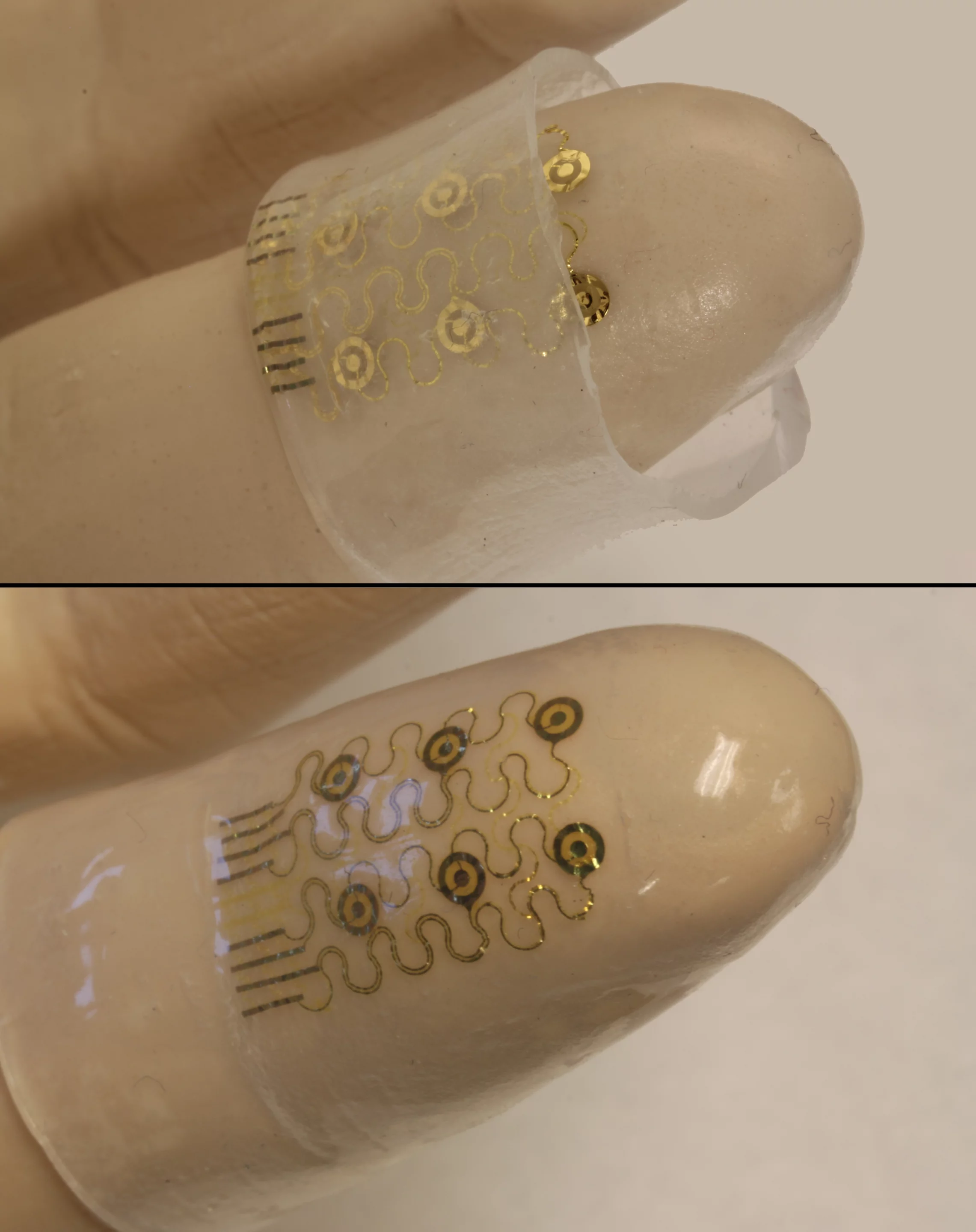 A newly-developed electronic finger cuff could lead to smarter surgical gloves that make performing surgery and scans as easy as pointing your finger (Image: John Rogers/University of Illinois)