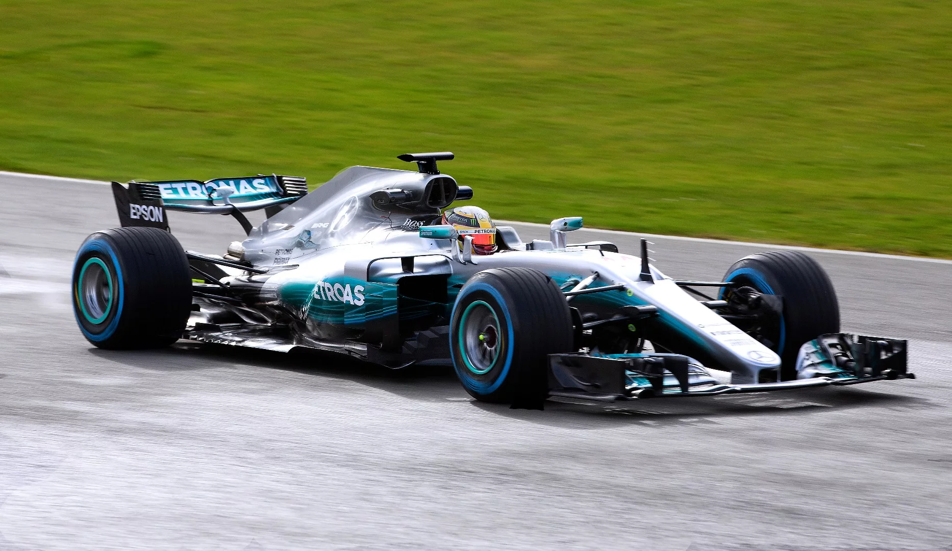 The Mercedes M08 EQ Power+ on its first run for 2017
