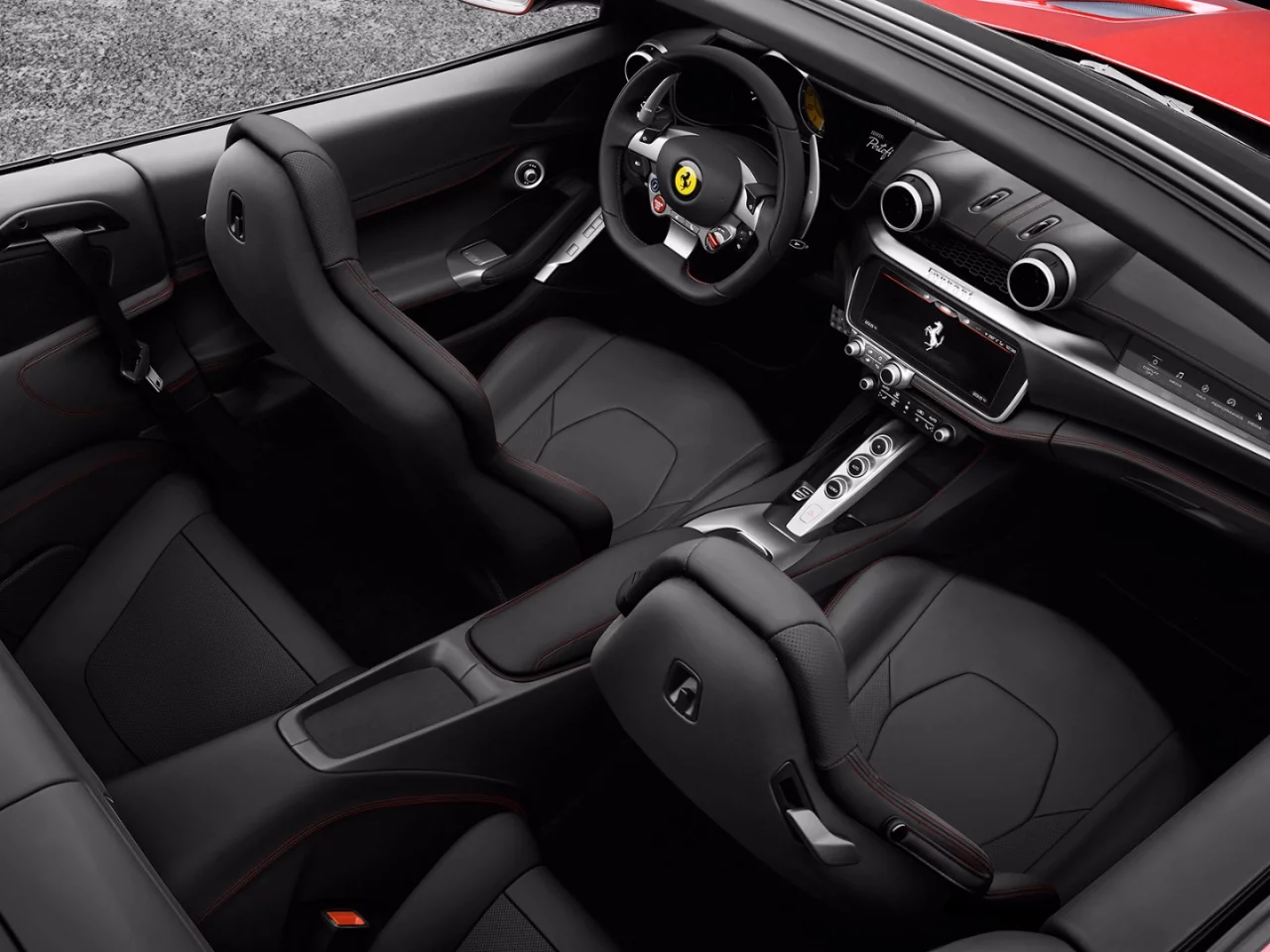 2018 Ferrari Portofino: interior features separate center and passenger touch screens