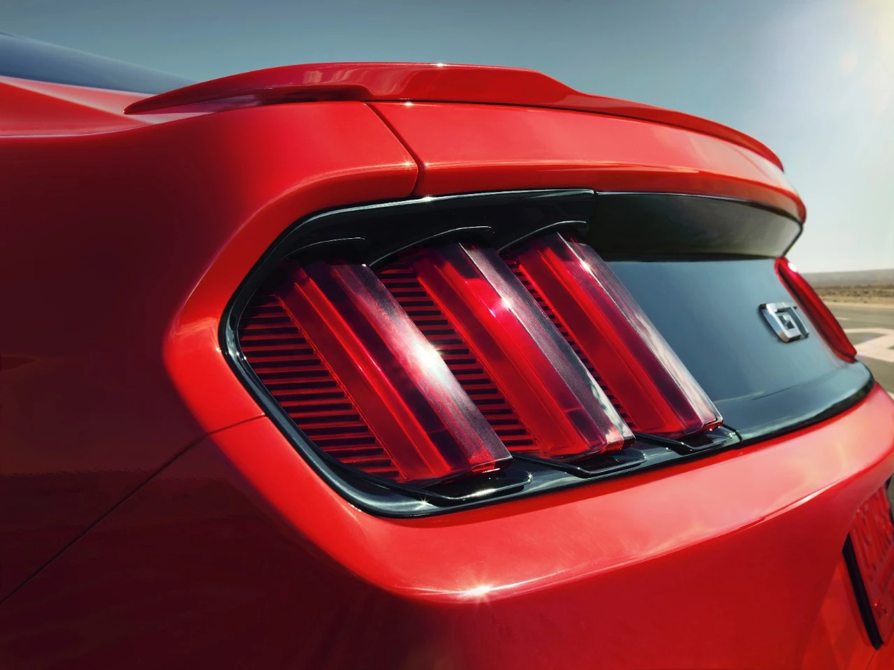 The new Mustang design includes three-dimensional triple-bar taillights
