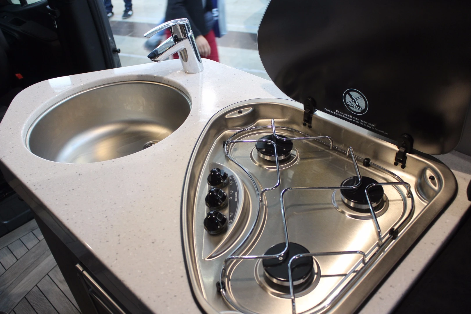 Roadtrip Sprinter kitchen block with triple-burner stove and sink