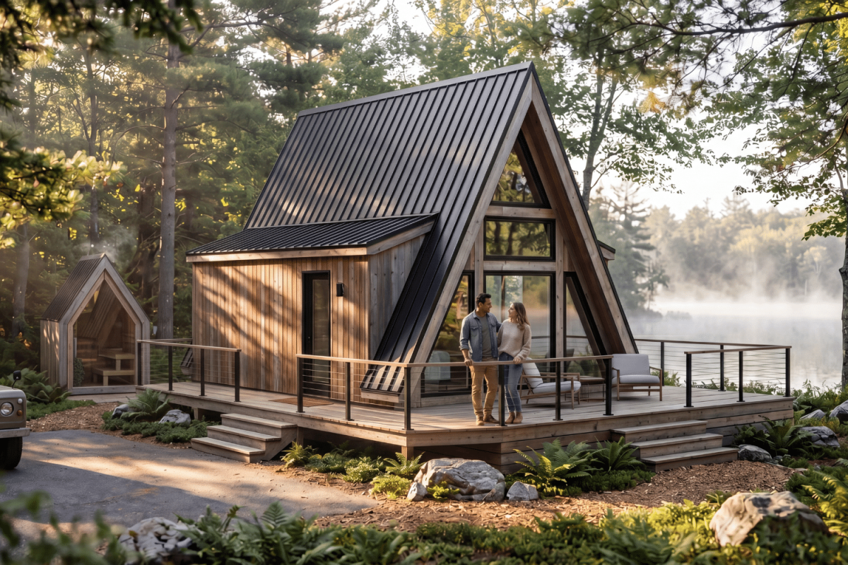 Tiny A-frame retreat provides rustic cabin living without compromise