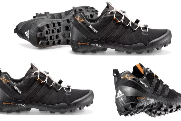 Adidas' Terrex X-King trail-running shoes, complete with "new tire" whiskers on the treads