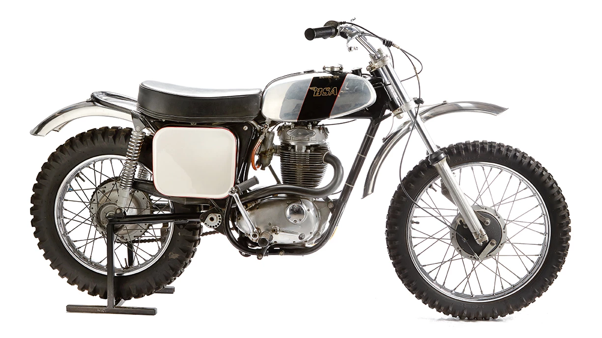 One of three bikes built from parts that remained when the BSA factory race shop shut down and hence a close relative of the bikes which won the 500cc World Moto-Cross Championship for BSA in 1964 and 1965. Estimate: NZD$16,000 to 25,000 (US$9500 to $16,000)