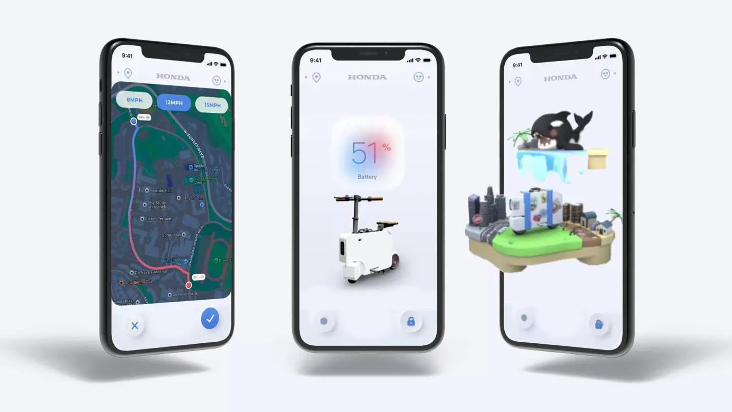 The Motocompacto connects via Bluetooth to a phone app that enables the user to adjust personal settings, lighting and riding modes