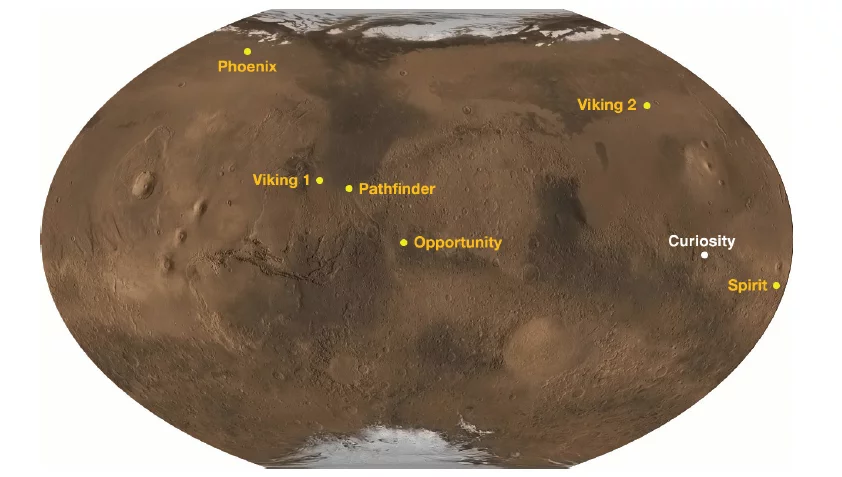 Map of Mars landing sites(Image: NASA)