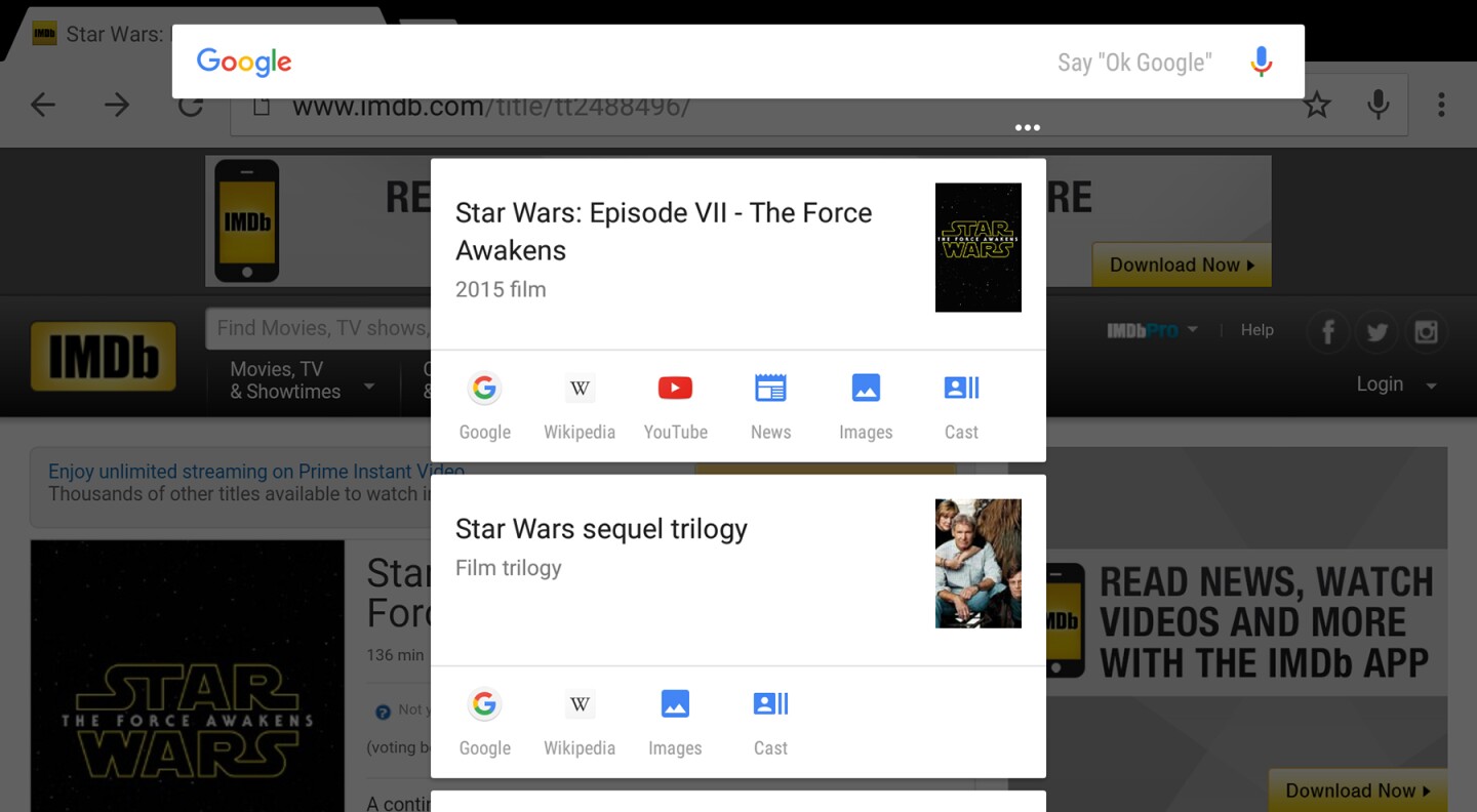 Google Now on Tap: identifying movies and franchises