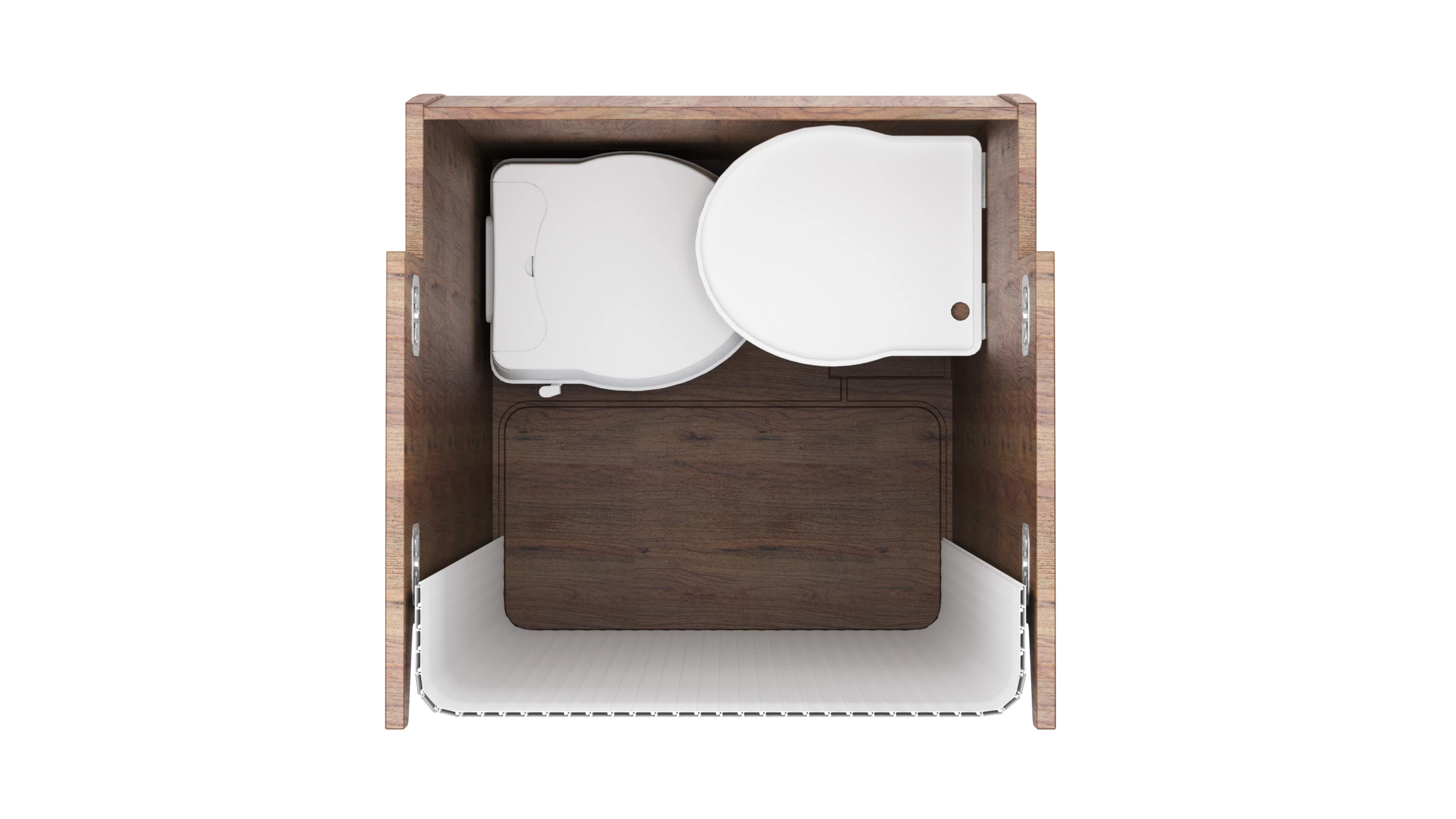 Closed bathroom door, shower open