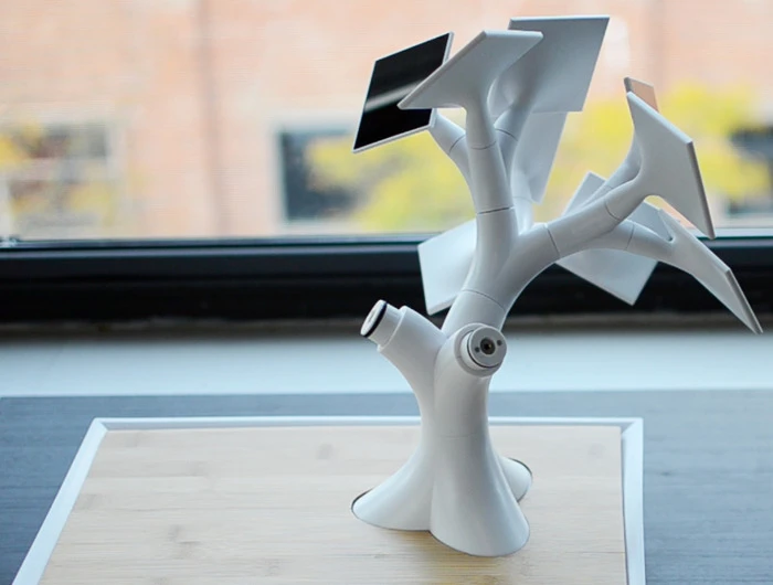 Inside view showing the electree+ branches' connection mechanism, which directs energy from the solar panels to the battery in the base