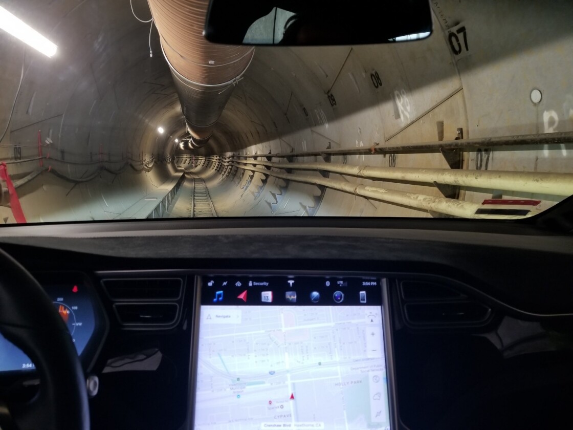A Tesla undergoes testing in a Boring Company test tunnel