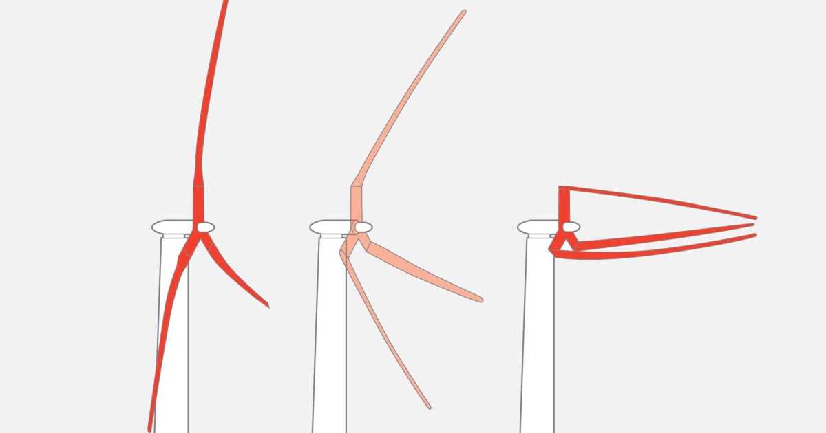 Folding, modular rotor blades designed for giant wind turbines
