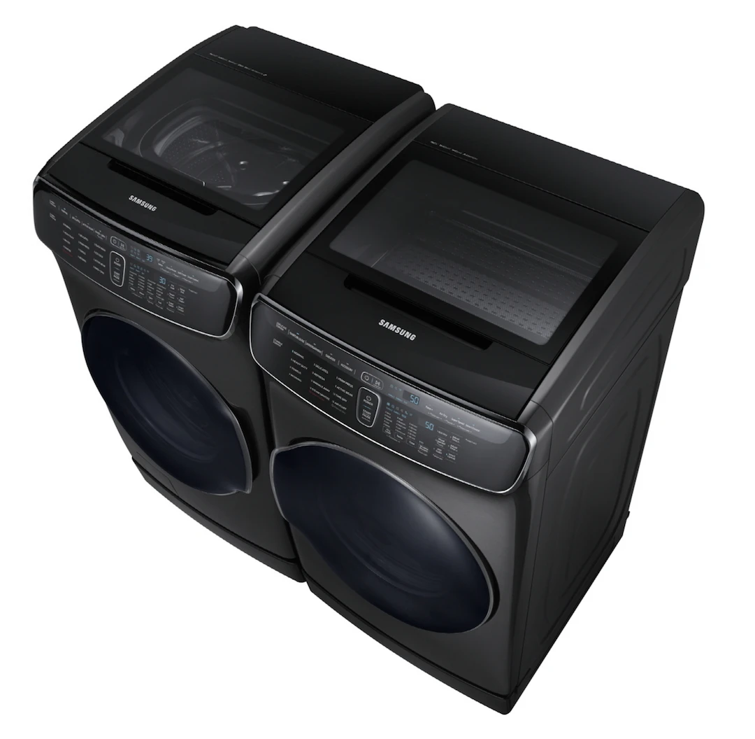 The Samsung FlexWash + FlexDry is IoT-enabled, allowing it to be connected to the Samsung Smart Home app and controlled remotely from a user's iOS and Android device
