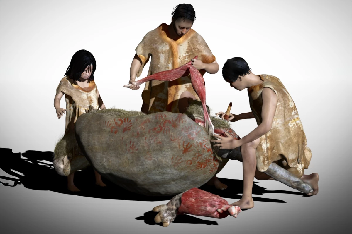 A 3D rendering of how hunter-gatherers would have processed the meat from these large armored mammals