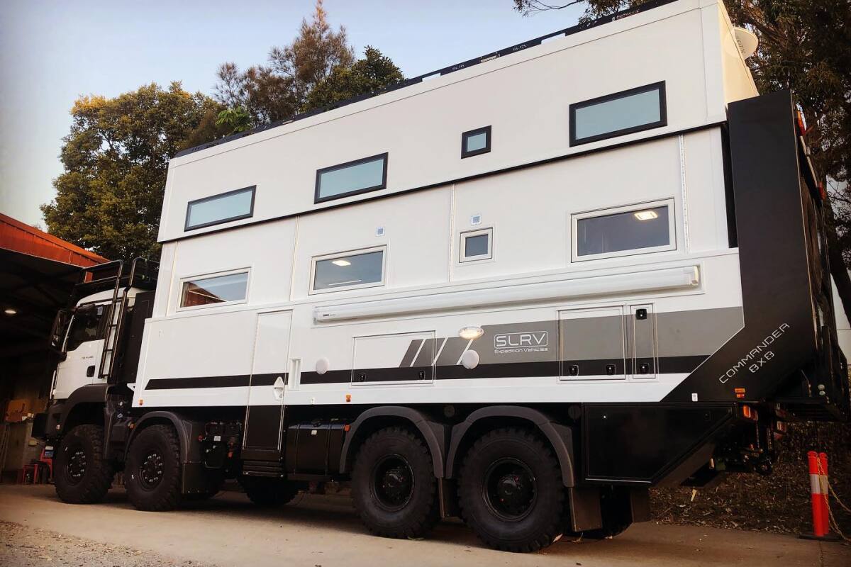 Two-story Commander 8x8 off-road motorhome ready to explore the globe