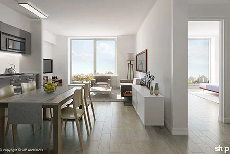 B2 will have 363 rental apartments, 50 percent of which will be permanently affordable for low- and middle-income households. (Image: SHoP)