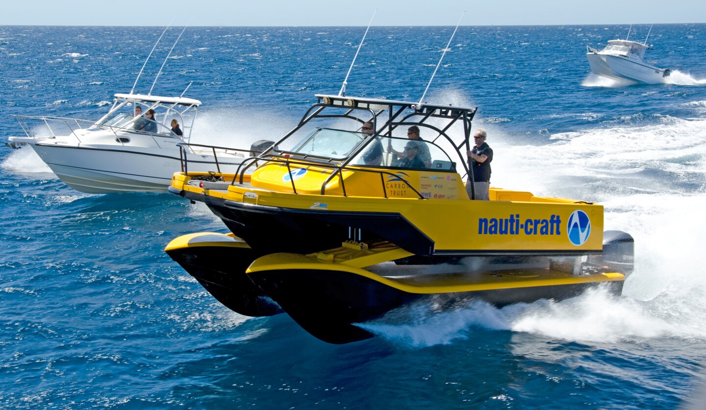 The 2Play's twin hulls are able to move up and down relative to the deck