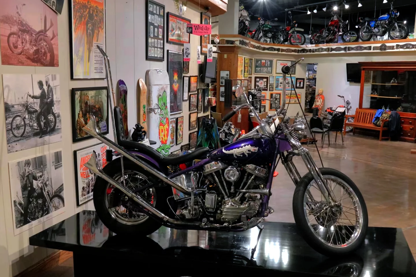 The bike ridden in the movie "Wild Angels" by Peter Fonda. The movie was the precursor to EasyRiders and hence it's a significant cultural icon and it didn't sell. Although it was bid to $50,000, it wasn't enough and was passed in.