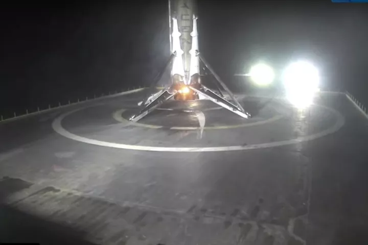 Falcon 9 seconds after touching down on the seabarge